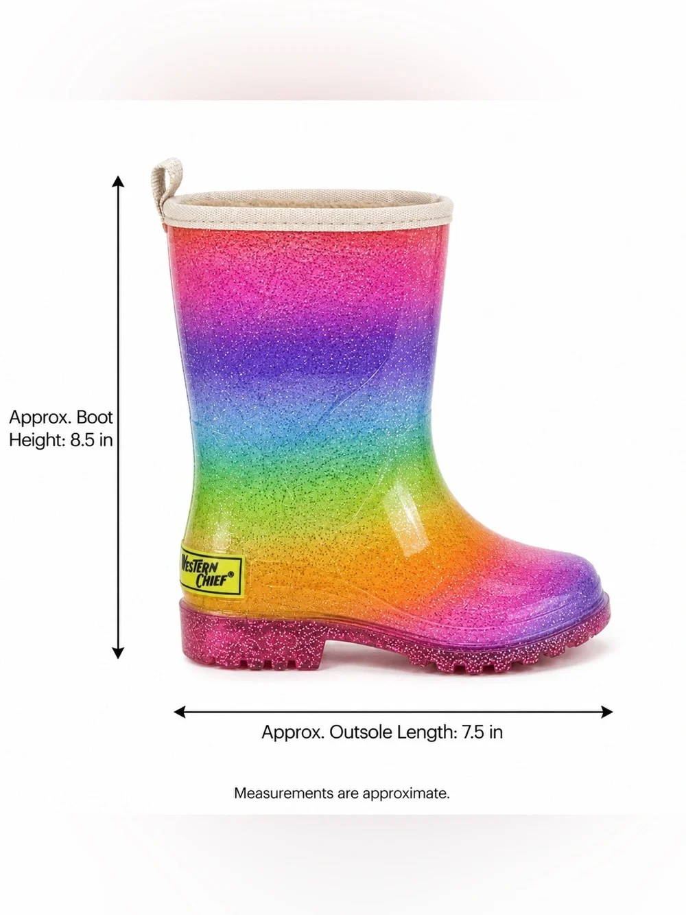 Western Chief Rainbow Sparkle Ombre Glitter Light-Up Fur-Lined Rain Boots Kids 7